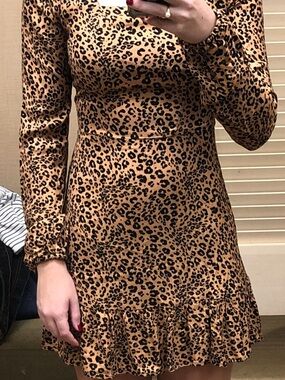 love, Fire Leopard Print Long-Sleeve Mini Dress - Tan/Black